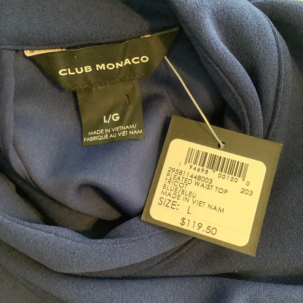 Club Monaco Top Blue Pleated Waist Large - Picture 6 of 6